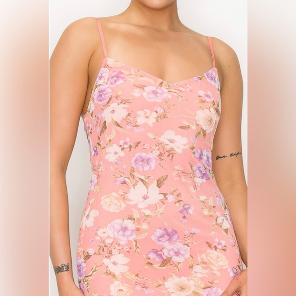 Floral Coral Pink Spaghetti Strap Maxi Dress - Picture 8 of 9